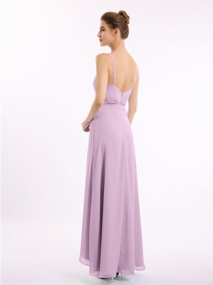 Spaghetti Strap High Low Chiffon Dresses with Bow-Wisteria