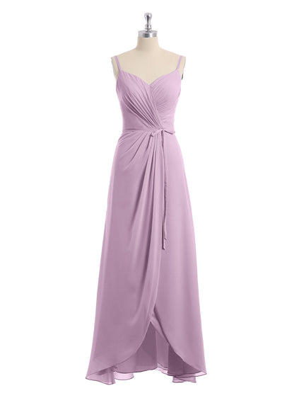 Spaghetti Strap High Low Chiffon Dresses with Bow-Wisteria