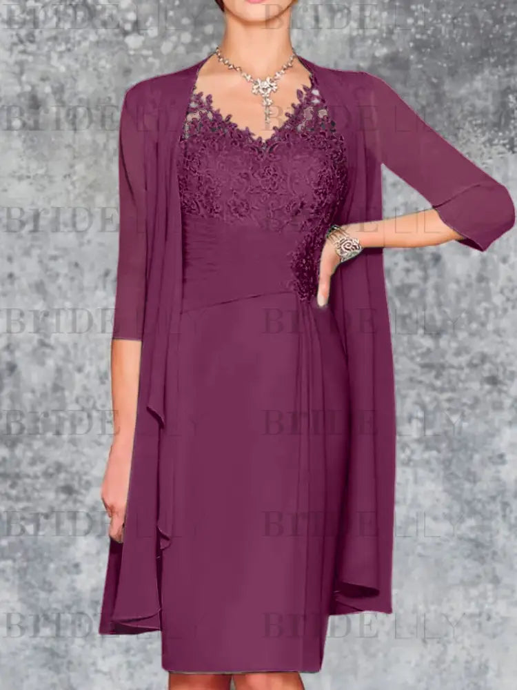 Two Piece Ruffle Chiffon Mother of the Bride Outfit Lace Short Wedding Guest Dress