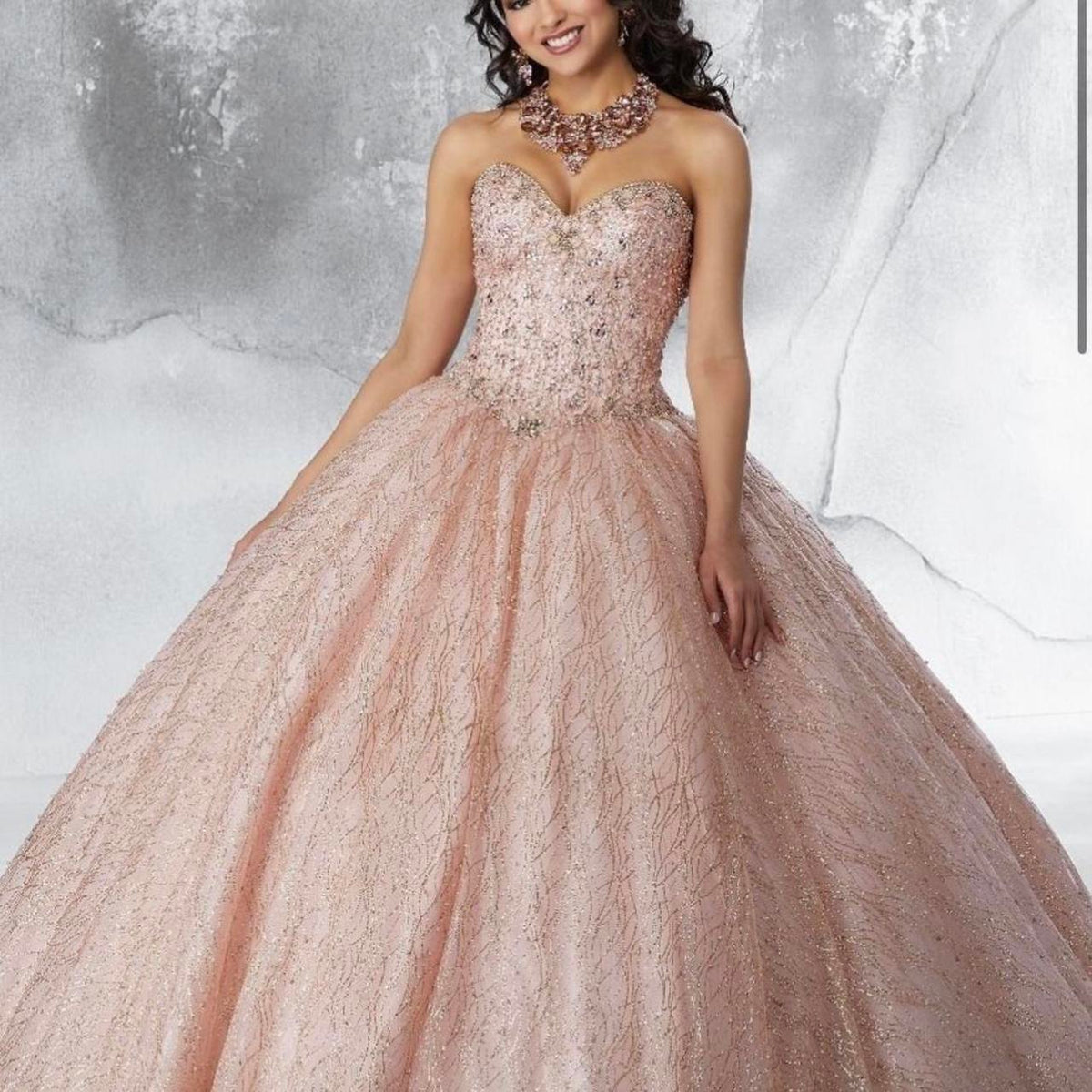 Vintage Pink Sequin Sweet 16 Quinceanera A-Line Strapless Floor-length Prom Dress Birthday Dress Evening Dress Ball Gown HZ1024