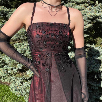 Burgundy Sparkling Vintage Elegant Stunning Exquisite Beaded Long Tulle Satin Ball Gown Evening Gown Party Dress Prom Gown gh3898