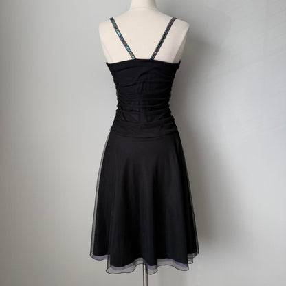 Black Vintage Elegant Exquisite Purple Floral Spaghetti Strap Short Women Chiffon Tulle Homecoming Dress Prom Dress Evening Dress Party Dress gh4126