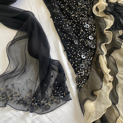 Sparkly Sequins Beaded Ruffles Mermaid Prom Dress Black Party Evening Dress cc2096