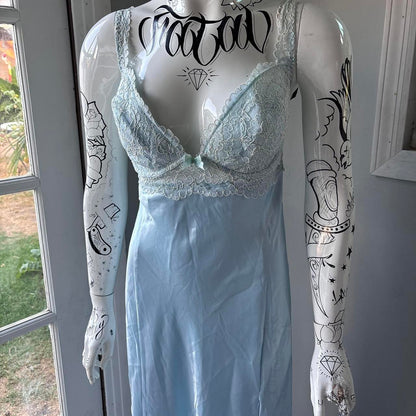 Vintage A line Spaghetti Straps Light Sky Blue Lace Long Prom Dresses Evening Dress HZ1024