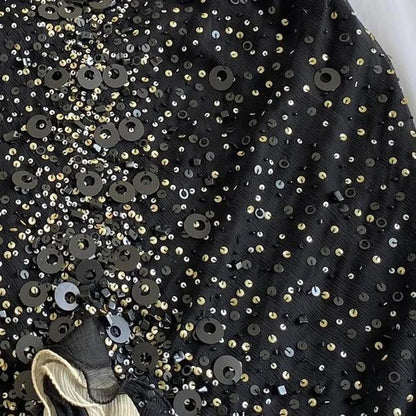 Sparkly Sequins Beaded Ruffles Mermaid Prom Dress Black Party Evening Dress cc2096