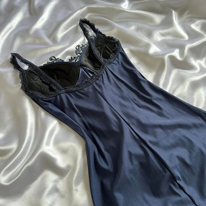 Blue gorgeous exquisite applique lace spaghetti straps long satin prom dress evening dress party dress gh3335
