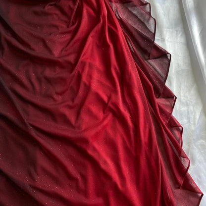 Burgundy Shiny Ruffles Prom Dresses Party Dress Woman Elegant Luxury Long