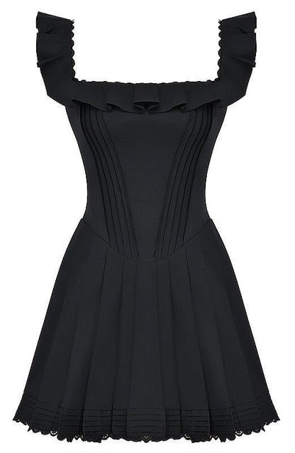 French Retro Black One-shoulder Lace A-line Birthday Party Homecoming Dress cc4158