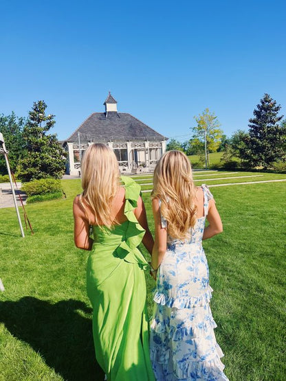 Beautiful Blue Floral Shoulder Strap Sheath Tiered Party Dress Bridesmaid Dress HZ1024