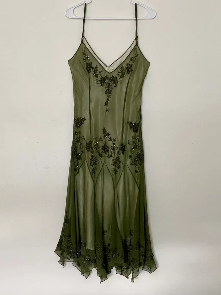 Vintage Beaded Embroidery V-neck Mermaid Prom Dress Party Dress Evening Dress HZ1024