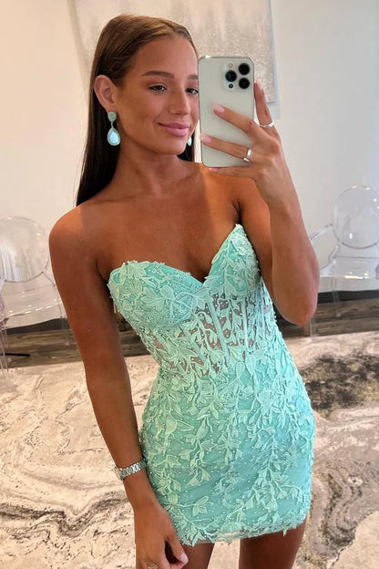 girlhomeshops--Mint Green/Pink Fashion Simple Short Lace Homecoming Dress gh5633