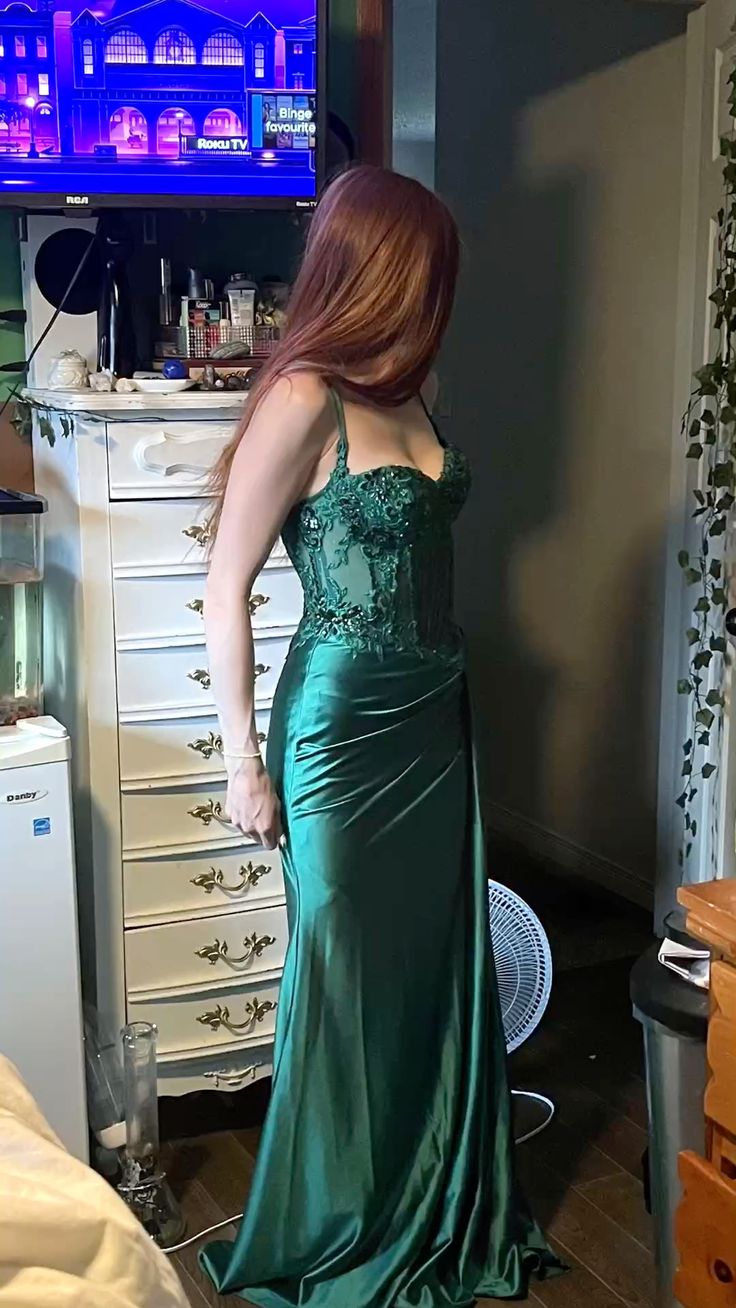 Elegant Dark Green Mermaid Halter Lace Satin Long Prom Dress Evening Dress cc4944