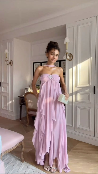 Vintage A line Sweetheart Chiffon Pink Evening Dress Prom Dresses Long Birthday Outfits HZ1024