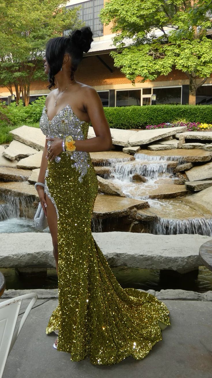 Gorgeous Mermaid Strapless High-slit Beaded Sequined Train Prom Dress Evening Dress cc4960