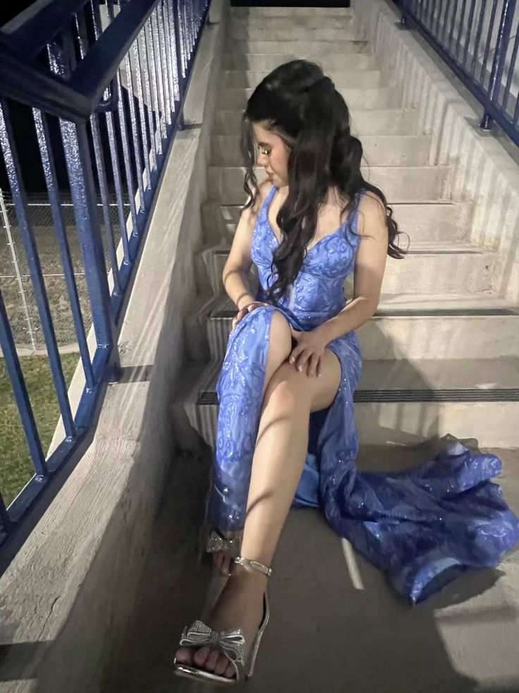 Beautiful Blue Mermaid Deep V-neck Strap Slit Sequin Embroidery Long Prom Dress Evening Dress cc4982