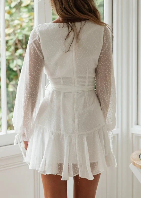Vintage White V-neck Short A-Line Party Dress Cocktail Dress Homecoming Dress HZ1024