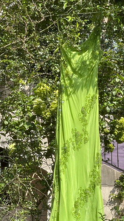 Fresh Green One Shoulder Chiffon Beaded Mermaid Evening Gown Formal Dresses Long
