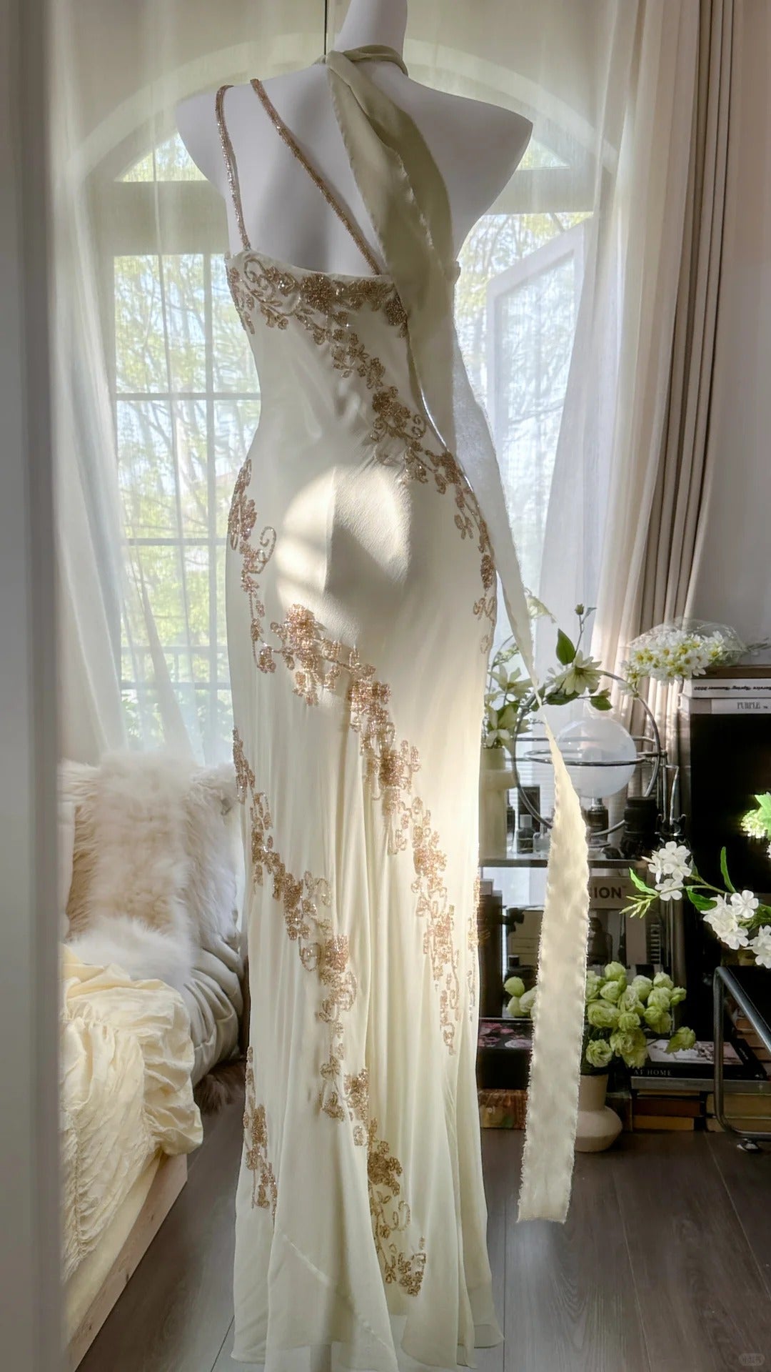 Flowy One Shoulder Chiffon Beaded Elegant Prom Dress Formal