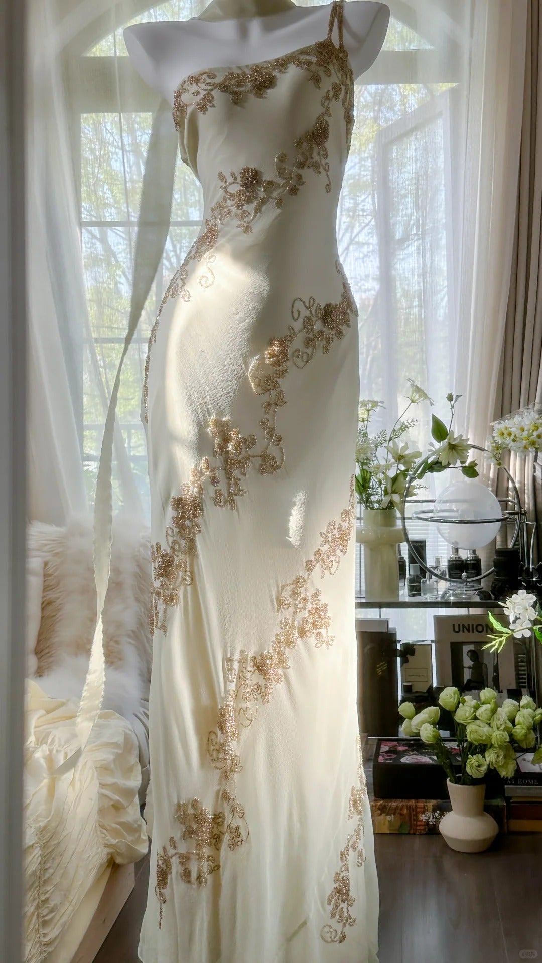 Flowy One Shoulder Chiffon Beaded Elegant Prom Dress Formal