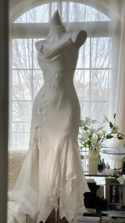 Pure and Elegant Chiffon Strap Beaded Mermaid Prom Dress