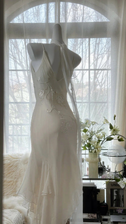 Pure and Elegant Chiffon Strap Beaded Mermaid Prom Dress