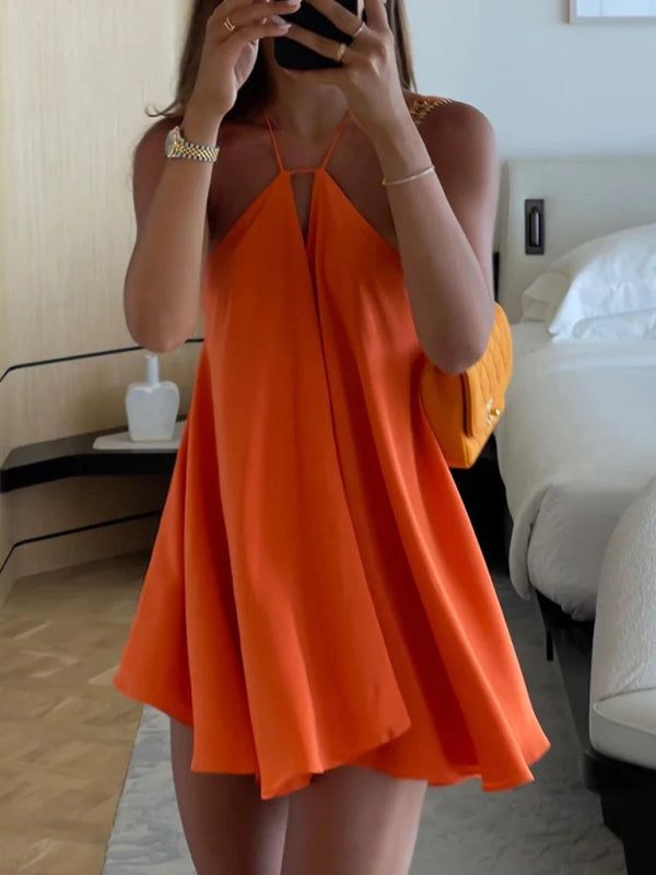Fresh Orange Halter Neck Open Back Chiffon Birthday Party Homecoming Dress cc4337