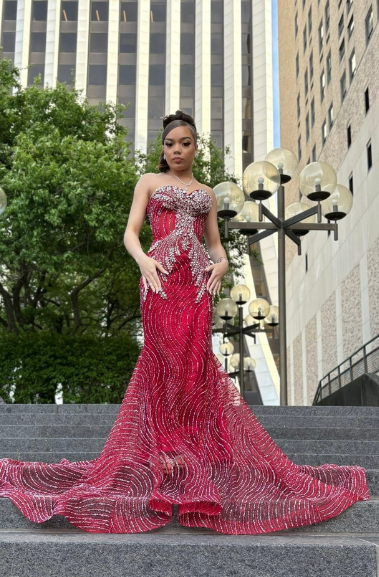 Gorgeous Red Mermaid Sweetheart Neckline Rhinestone Sequined Train Prom Dress Evening Dress cc5041