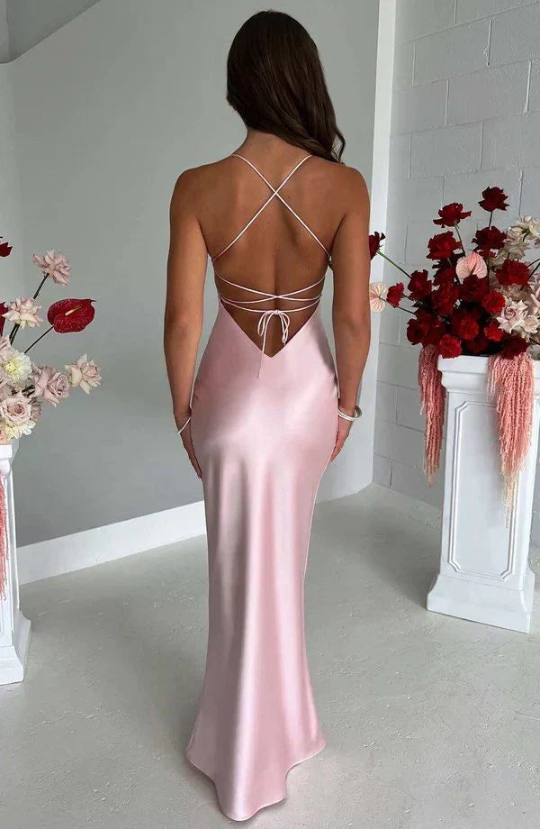 Elegant Pink Satin Mermaid Prom Dress Party Dress Evening Dress HZ1024