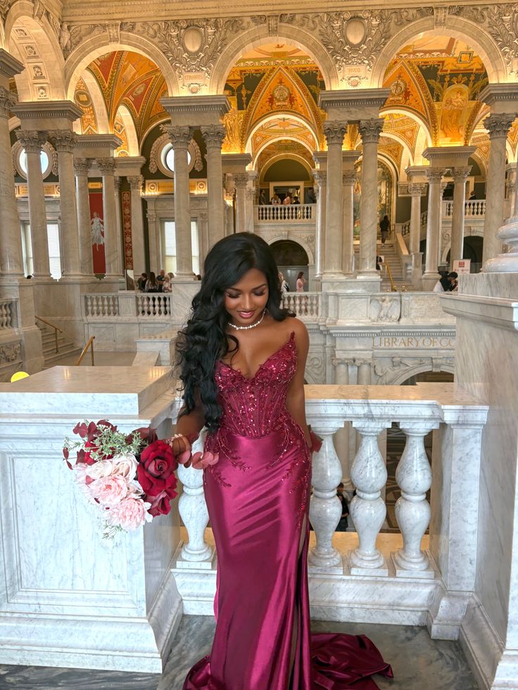 Elegant Pink Mermaid Sequined V-neck Slit Satin Long Prom Dress Evening Dress cc5074