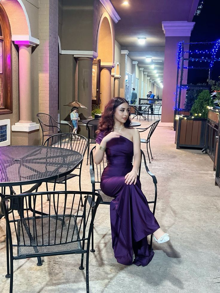 Elegant Deep Purple One-Shoulder Satin Mermaid Long Prom Dress Evening Dress cc5077