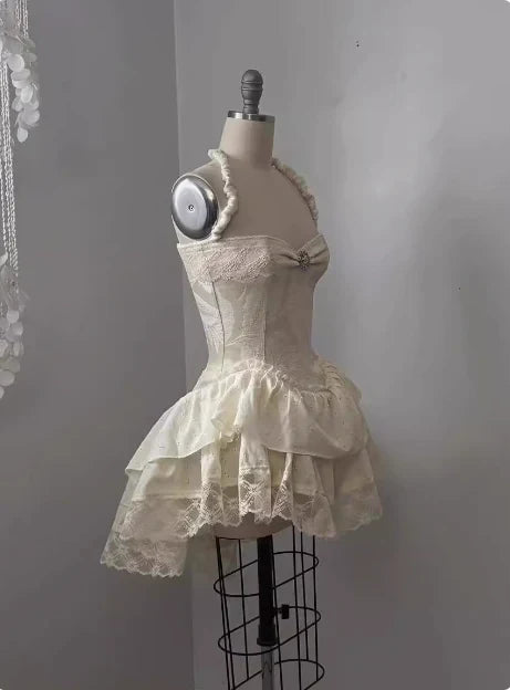 Vintage Beige Sweetheart Applique A-Line Elegant Tiered Homecoming Dress Party Dress Prom Dresses HZ1024
