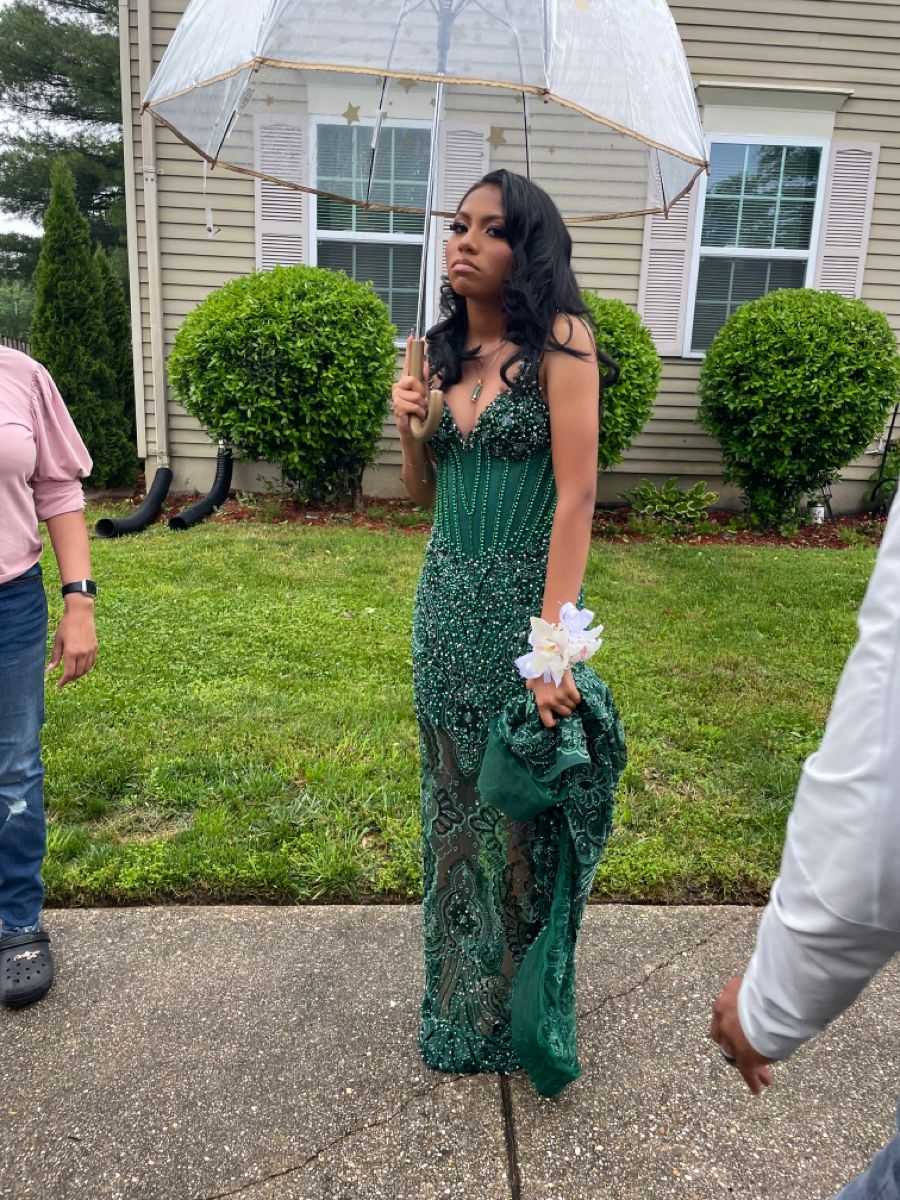 Gorgeous Deep Green Mermaid V-neck Beaded Sequined Long Prom Dress Evening Dress cc5085