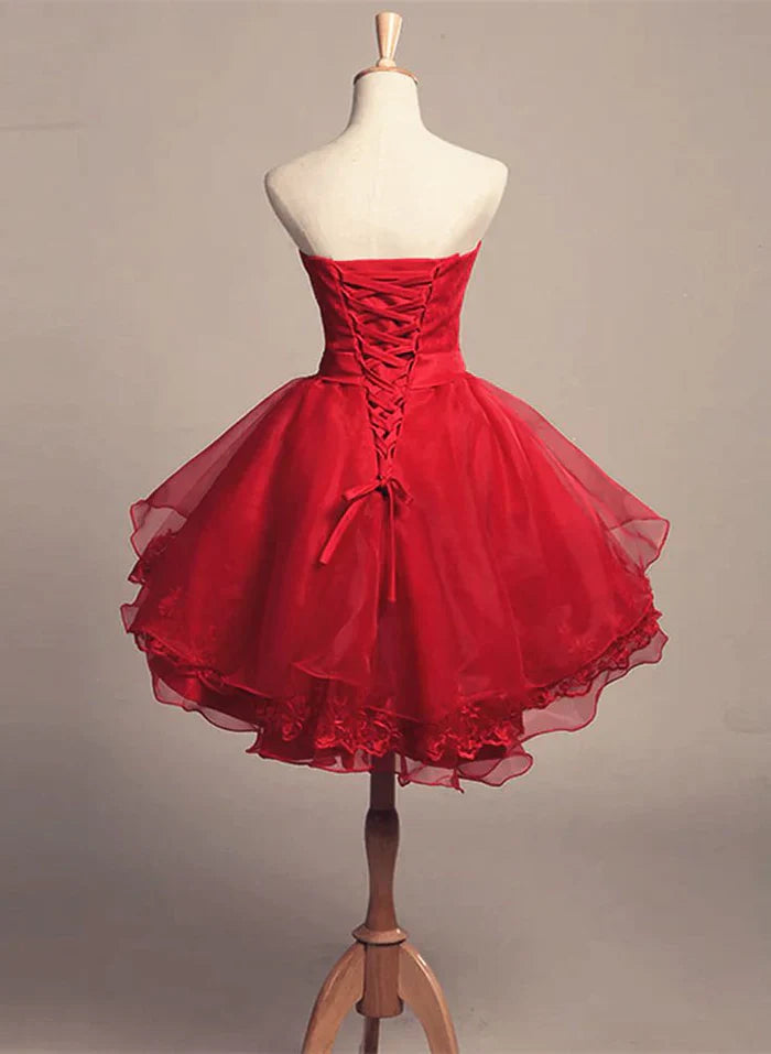 Sweet Princess Red Tube Top Lace Tulle A-line 16th Birthday Hmecoming Dress cc4385