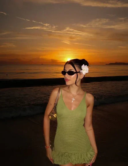 Cute Olive Green V-neck Sheath Knitted Homecoming Dress Party Dress HZ1024