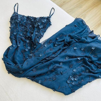 Charming Navy Blue Applique Spaghetti Strap Sheath Long Prom Dress Party Dress Evening Dress HZ1024