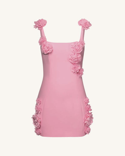 Sweet Pink 3D Flower Square Neck Slim Fit 17th Birthday Homecoming Dress cc3787