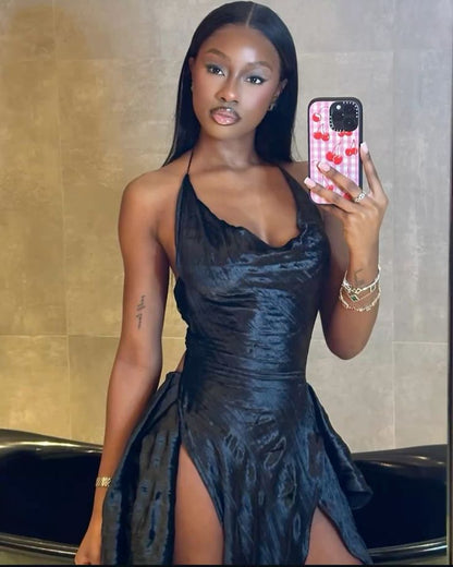 Designer Black Low-cut Slit 21st Birthday Homecoming Dress cc3789