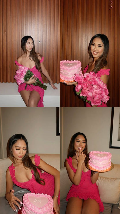 Sweet Ruffled Low-cut Pink Backless Birthday Short Skirt Homecoming Dress cc3791