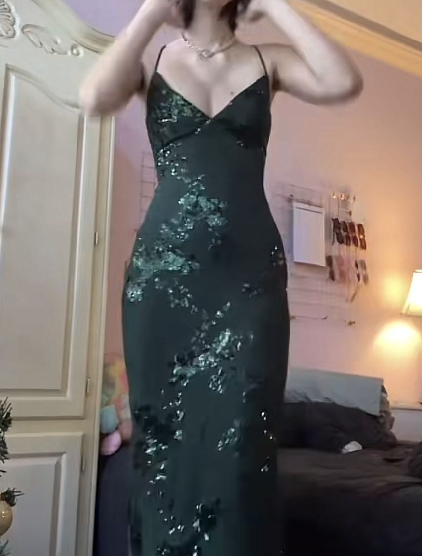 Beautiful Dark Green Mermaid V-Neck Cross-Strap Sequined Long Prom Dress Evening Dress cc5096
