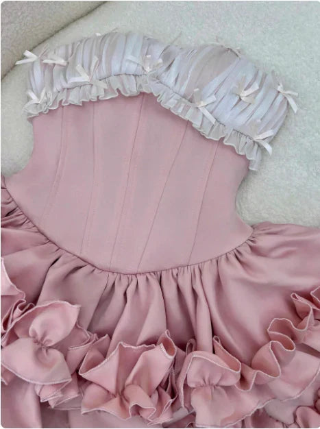 Vintage Pink Sweetheart Ruffle A-Line Tiered Short Party Dress Cocktail Dress Homecoming Dress HZ1024