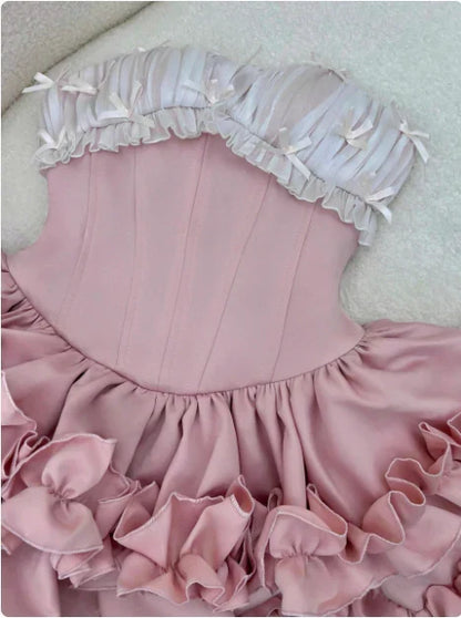 Vintage Pink Sweetheart Ruffle A-Line Tiered Short Party Dress Cocktail Dress Homecoming Dress HZ1024