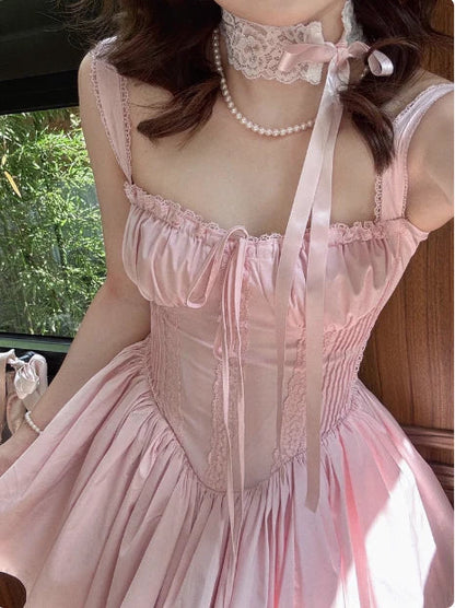 Vintage Spaghetti Strap Pleated A-Line Lace Short Party Dress Cocktail Dress Homecoming Dress HZ1024