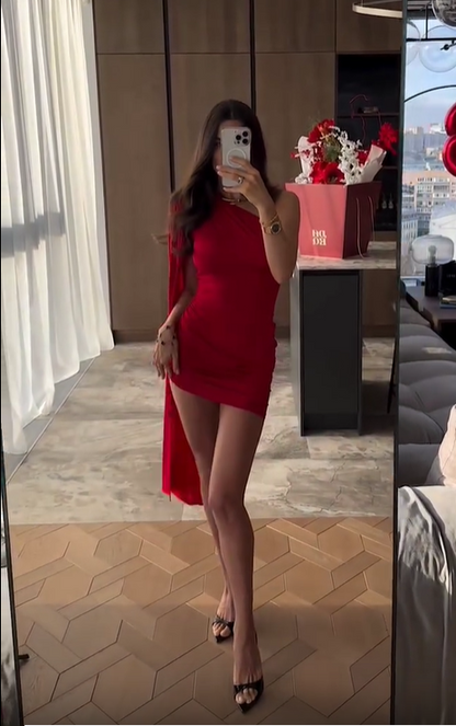 Sexy Red One-piece Ribbon Elastic Hip 18th Birthday Homecoming Dress cc3857