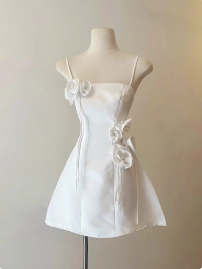 Sweet Tube Top Suspenders Waist Flower Birthday Skirt Homecoming Dress cc3906