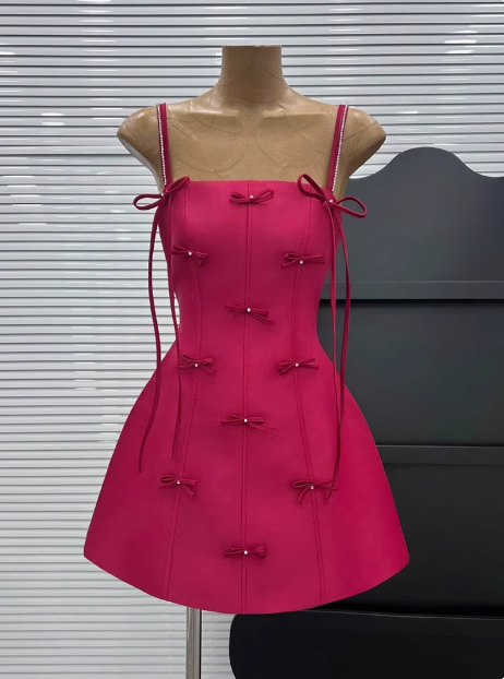 Sweet Bow Strap Waist Satin 17th Birthday Homecoming Dress cc3911