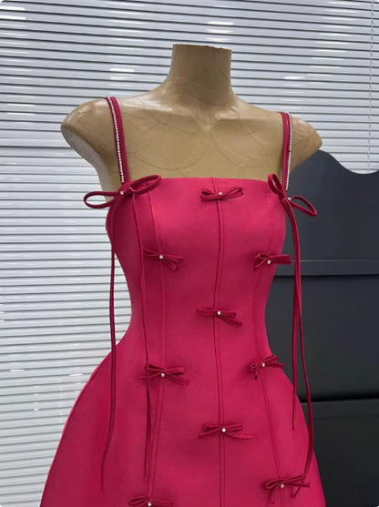 Sweet Bow Strap Waist Satin 17th Birthday Homecoming Dress cc3911