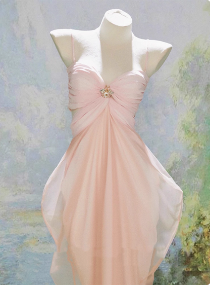 Elegant Pink Suspender Tulle Slim Irregular Birthday Dress Homecoming Dress cc3912