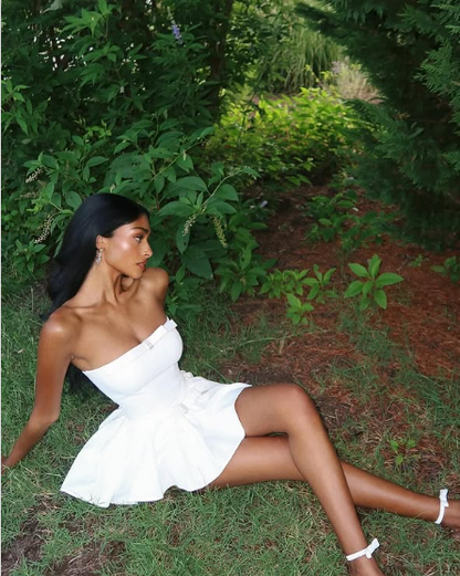 Sweet White Tube Top Bow Waist Mini 17th Birthday Homecoming Dress cc3924