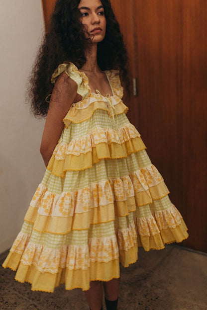 Sweet Shoulder Strap Ruffled Floral Cake Birthday Dress Homecoming Dress cc3928