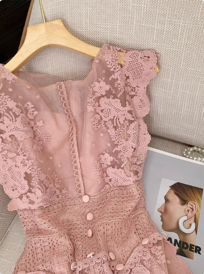 Sweet Pink Sleeveless Lace Waist 17th Birthday Homecoming Dress cc3964